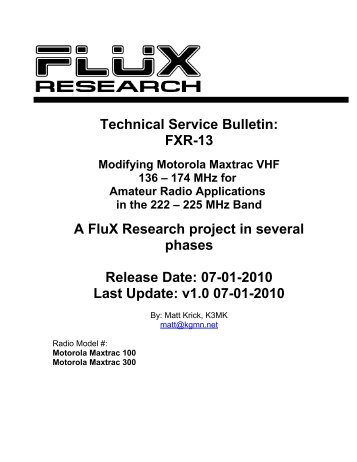Matt Krick - FluX Research Technical Service Bulletin - FXR ... - Hakim