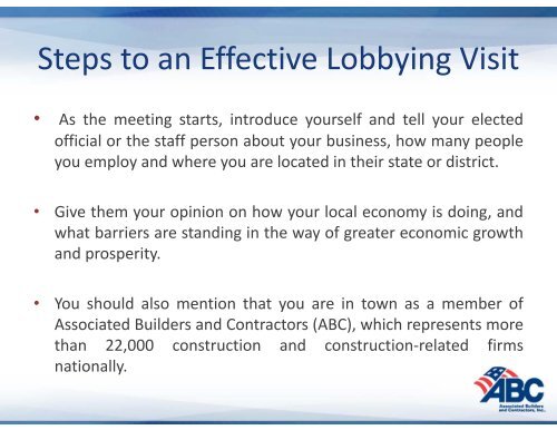 ABC's of Lobbying - Associated Builders and Contractors