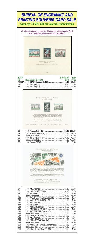 bureau of engraving and printing souvenir card sale - Brookman ...
