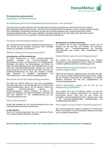 Produktinformation - HanseMerkur Reiseversicherung