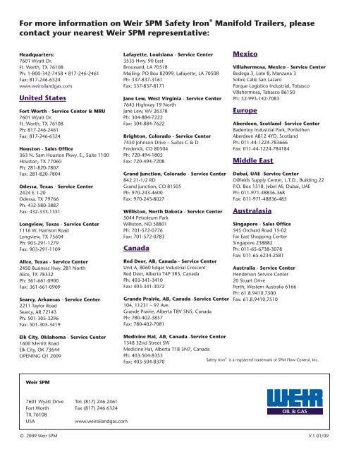 safety iron manifold trailers brochure - front - Weir Oil & Gas Division