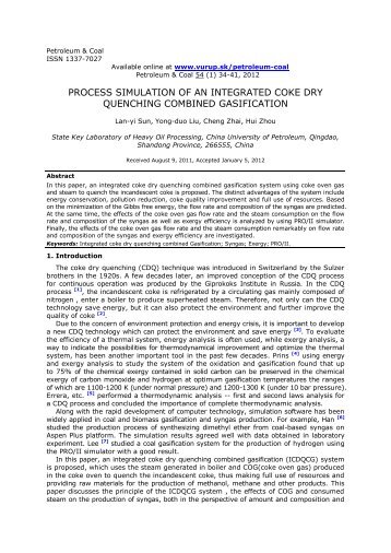 process simulation of an integrated coke dry quenching combined