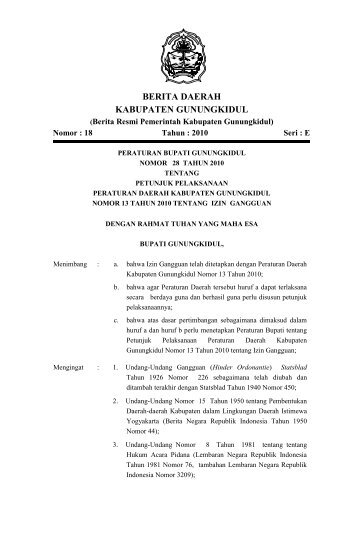 peraturan bupati gunungkidul nomor 28 tahun 2010 tentang