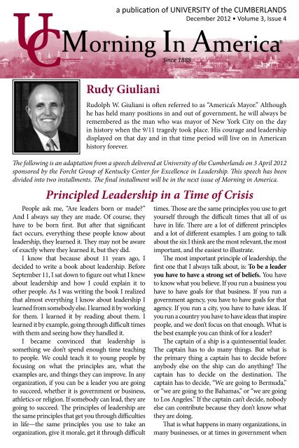 Principled Leadership in a Time of Crisis Rudy Giuliani