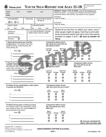 youth self-report for ages 11-18 - ACER