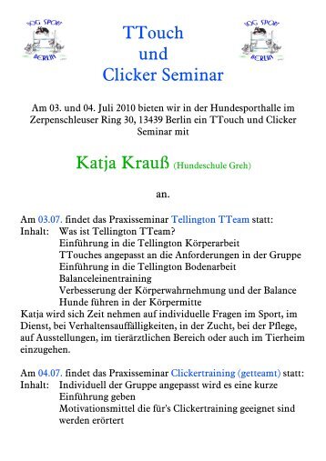 TTouch und Clicker Seminar - Hundeschule GREH