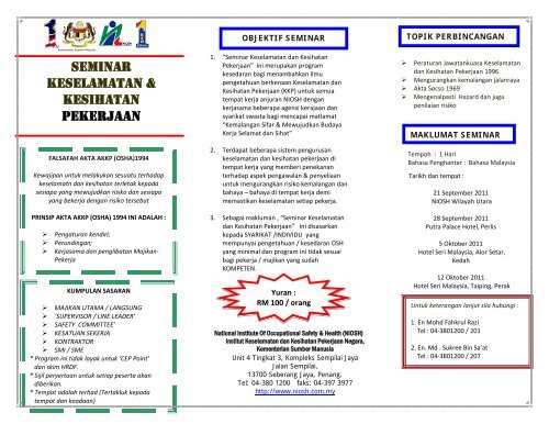 SEMINAR KESELAMATAN & KESIHATAN PEKERJAAN - NIOSH