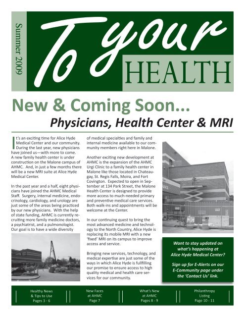 New &amp; Coming Soon... - Alice Hyde Medical Center