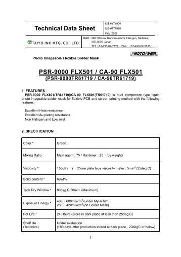 Technical Data Sheet PSR-9000 FLX501 / CA-90 FLX501