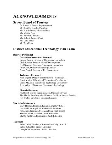 ACKNOWLEDGMENTS - Newport Mesa Unified School District