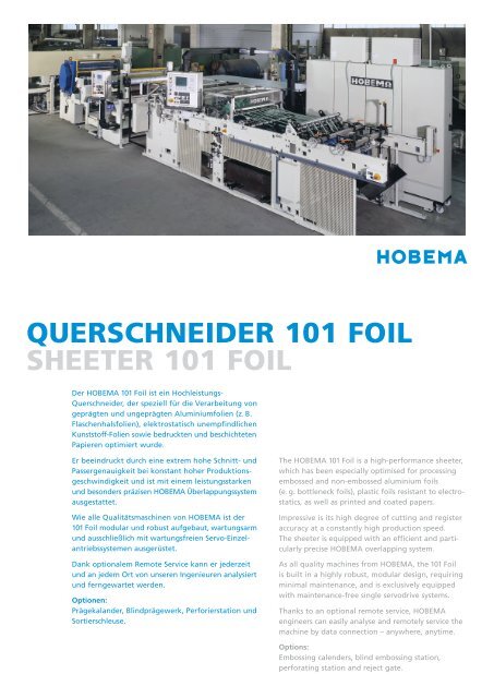 querschneider 101 foil sheeter 101 foil - HOBEMA Maschinenfabrik
