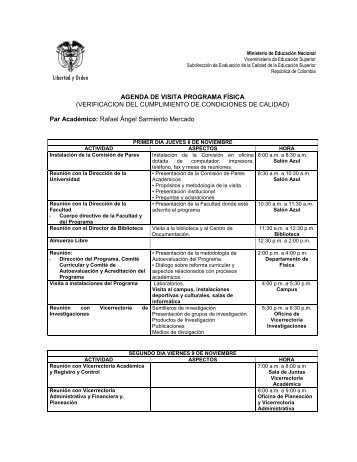 agenda de la Visita]. - Universidad de Pamplona
