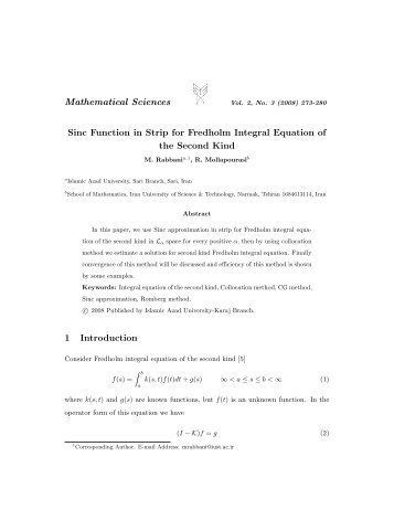 Sinc Function in Strip for Fredholm Integral Equation of the Second ...