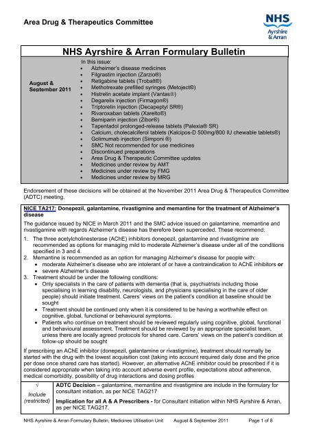 NHS Ayrshire & Arran Formulary Bulletin - NHS Ayrshire and Arran.