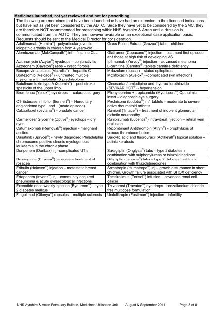 NHS Ayrshire & Arran Formulary Bulletin - NHS Ayrshire and Arran.