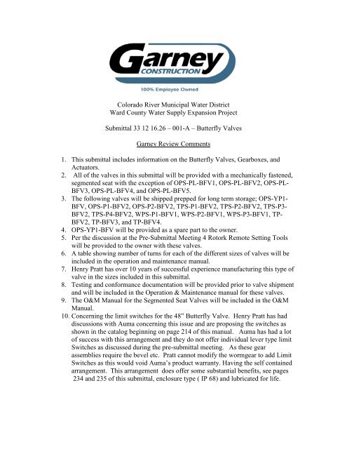 33 12 16.26 - 001-A - Butterfly Valves - Garney Construction