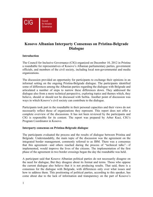 Kosovo Albanian Interparty Consensus on Pristina-Belgrade Dialogue