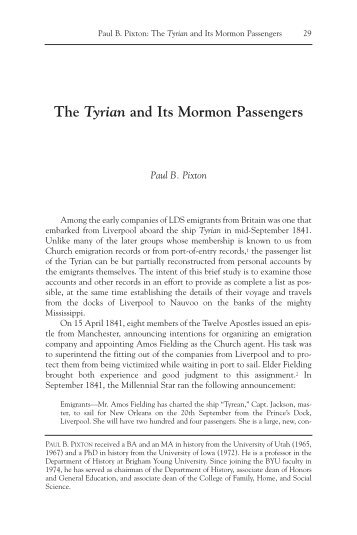 The Tyrian and Its Mormon Passengers - Brigham Young University