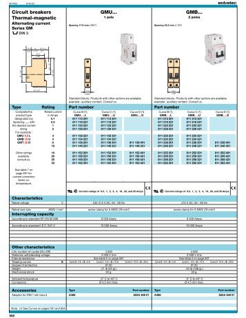 Circuit breakers Thermal-magnetic GMU... GMB... - Entrelec