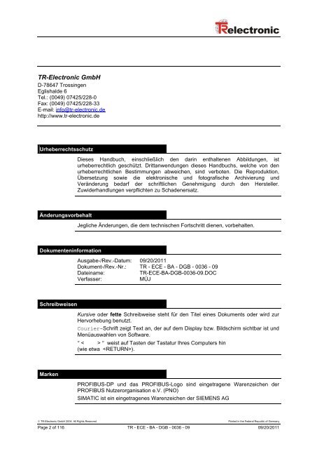 CEx-58 / COx-58 PROFIBUS-DP (PNO) - TR Electronic