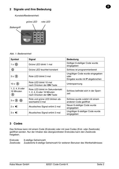 Bedienungsanleitung 82021 Code-Combi K Seite 1 ... - hdg - tresore