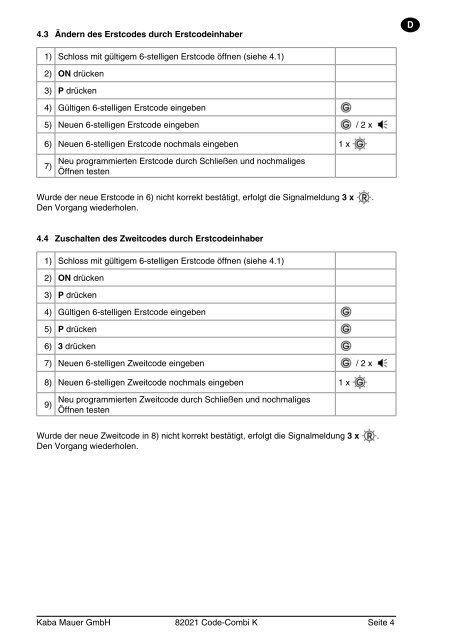 Bedienungsanleitung 82021 Code-Combi K Seite 1 ... - hdg - tresore