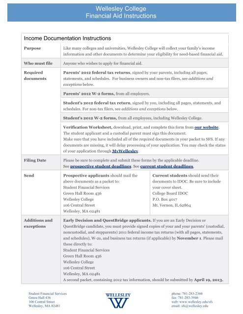 pdf of Income Documentation Instructions - Wellesley College