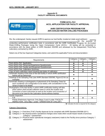 FORM ACCL-FA1 ACCL APPLICATION FOR FACILITY ... - AHRI