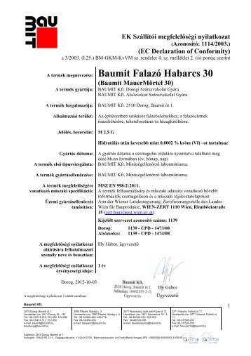 FalazÃ³ Habarcs 30 - MNy - Baumit