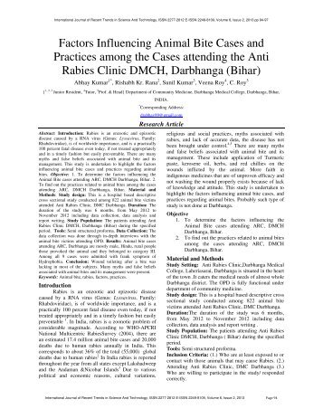 Factors Influencing Animal Bite Cases and Practices ... - Statperson