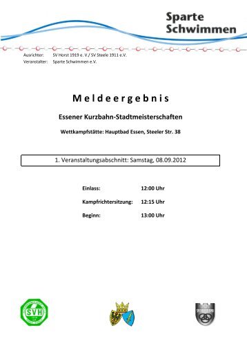 M eldeergebnis Essener Kurzbahn-Stadtmeisterschaften