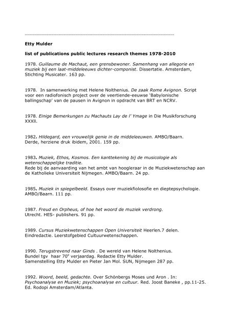 Publicaties 1978-2010 - Etty Mulder