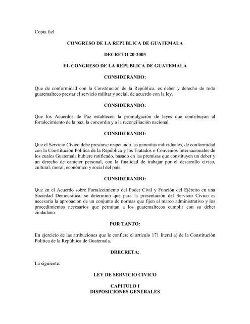 Decreto 20 2003 Ministerio De La Defensa De Guatemala - 