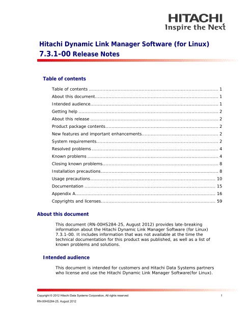 for Linux) 7.3.1-00 Release Notes - Hitachi Data Systems