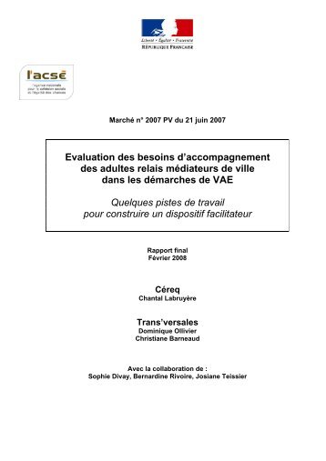 Evaluation des besoins d'accompagnement des adultes relais ...