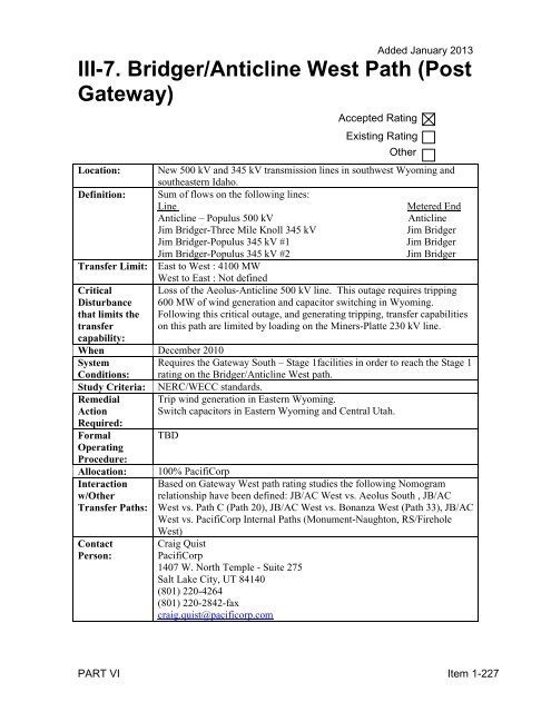 Path Rating Catalog 2013 - Western Electricity Coordinating Council