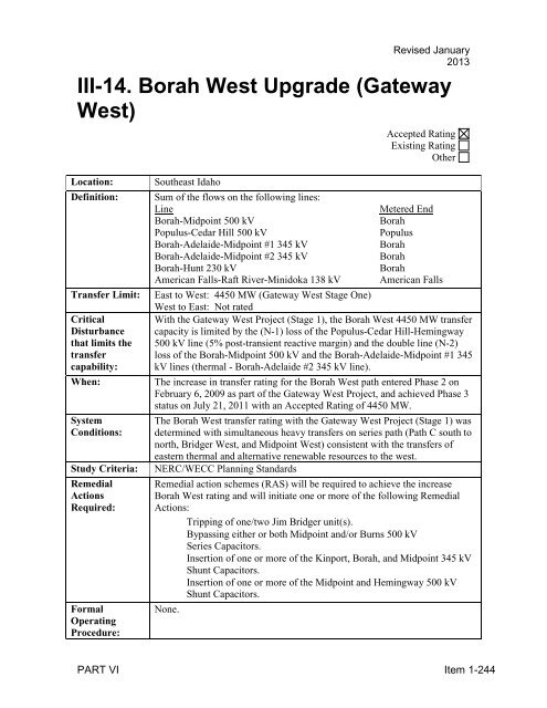 Path Rating Catalog 2013 - Western Electricity Coordinating Council