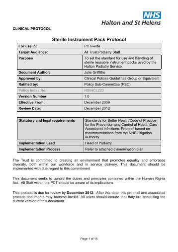 CLINICAL PROTOCOL - Halton and St Helens PCT