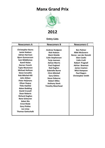 Manx Grand Prix 2012 Entry Listing - TTwebsite
