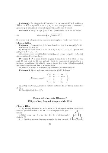 Concursul de matematicÄ "SperanÅ£e Olimpice", ed. a X-a, 2010