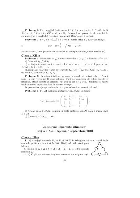 Concursul de matematicÄ "SperanÅ£e Olimpice", ed. a X-a, 2010