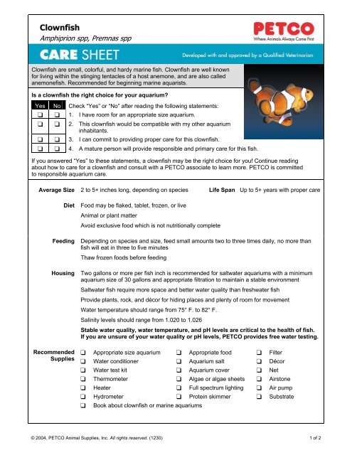 Petco Fish Chart