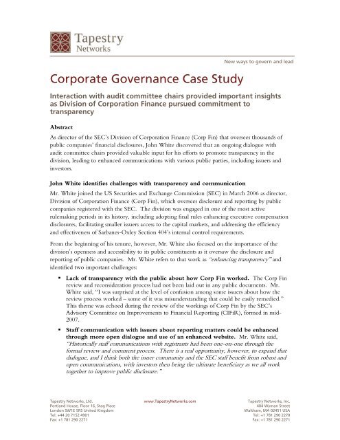 Corporate Governance Case Study - Tapestry Networks