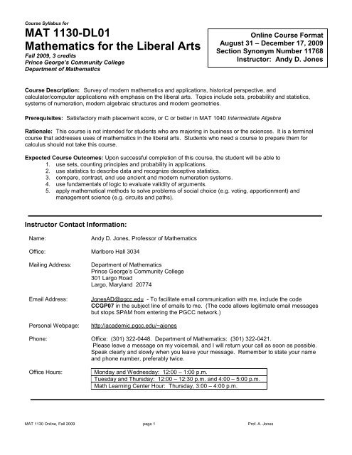 Course Syllabus for - Academic Computer Center - Prince George's ...