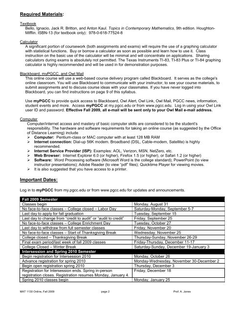 Course Syllabus for - Academic Computer Center - Prince George's ...