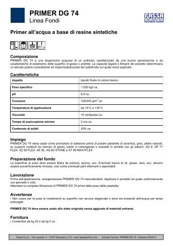 Scheda tecnica Primer DG 74 - Fassa Bortolo