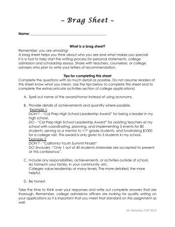 brag sheet parent college school writable pdf