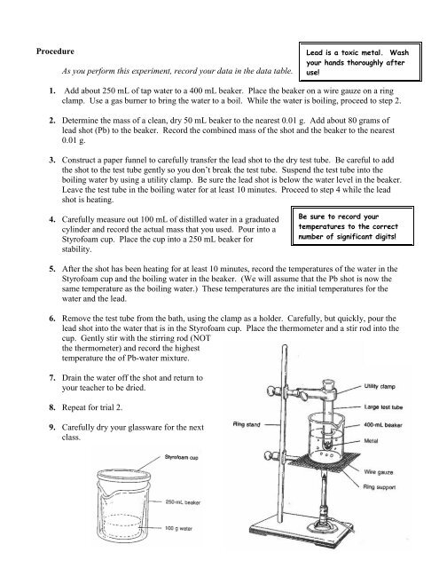 Specific Heat PreLab - Honors Chemistry