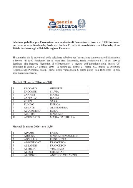 Calendario Della Prova Orale Direzione Regionale Piemonte calendario marzo 2006