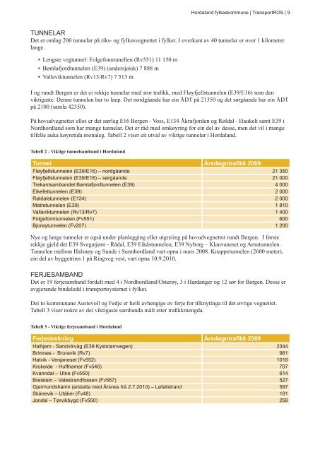 Transportberedskap Hordaland 2010 med analyse av risiko og ...